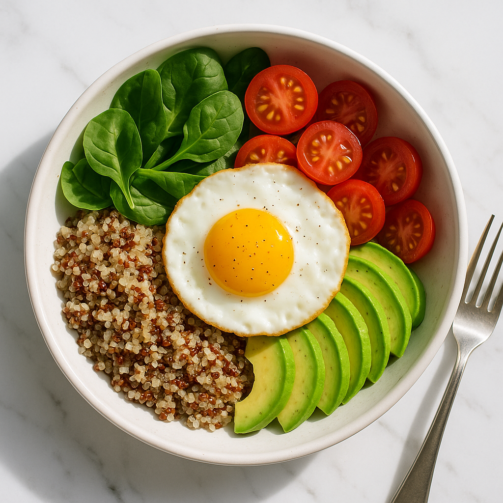 High Protein Breakfast Bowl with Quinoa and Fried Egg