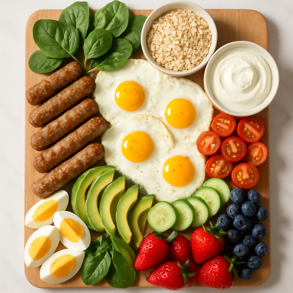 High Protein Breakfast Grazing Board with Turkey Sausage and Eggs