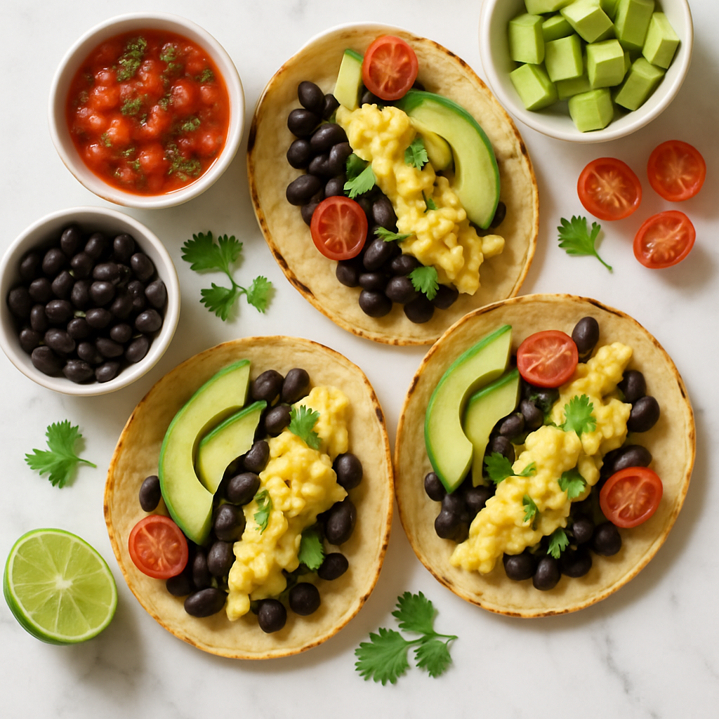High Protein Breakfast Tacos with Black Beans and Eggs