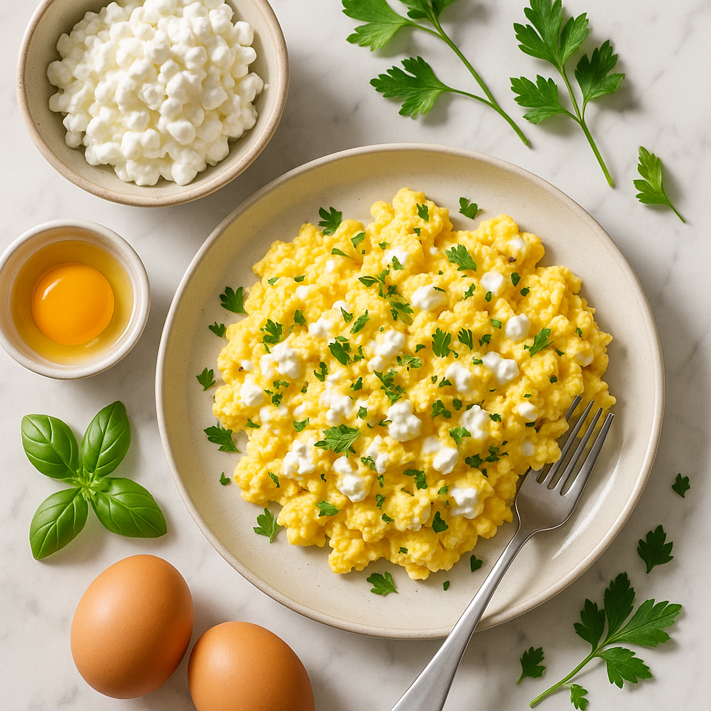 High Protein Cottage Cheese Scrambled Eggs with Herbs