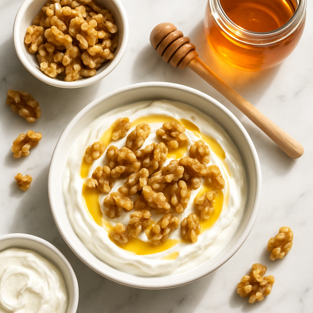 High Protein Greek Yogurt with Walnuts and Wildflower Honey