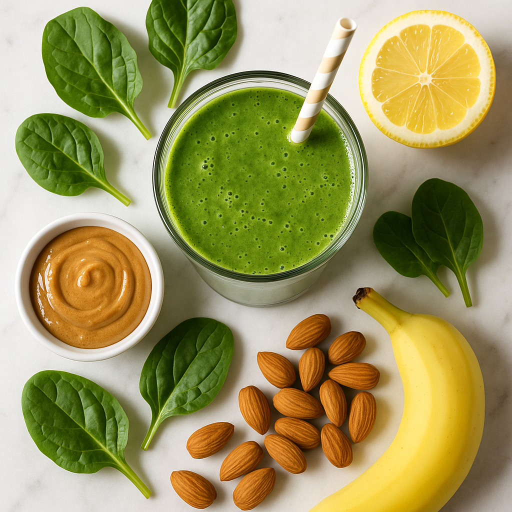 High Protein Green Smoothie with Spinach and Almond Butter