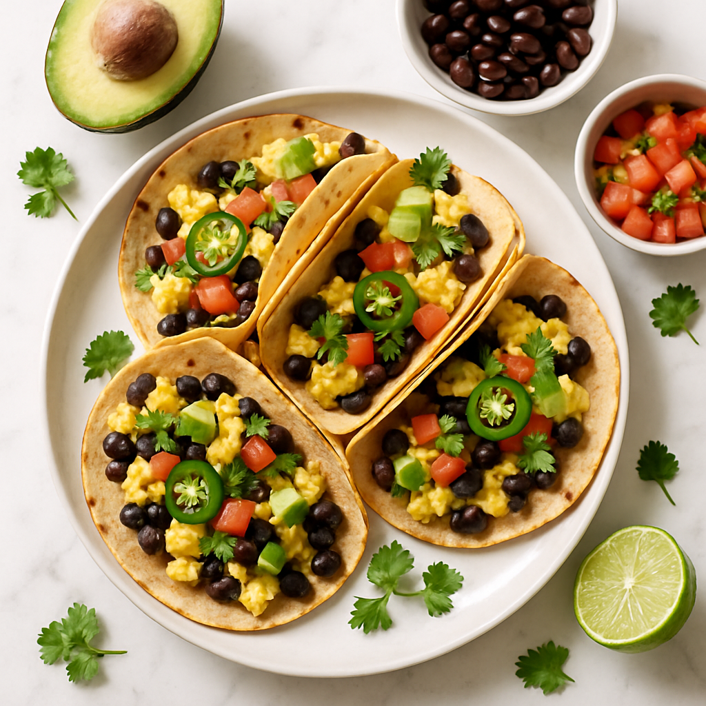 High Protein Mexican Breakfast Tacos with Black Beans and Scrambled Eggs