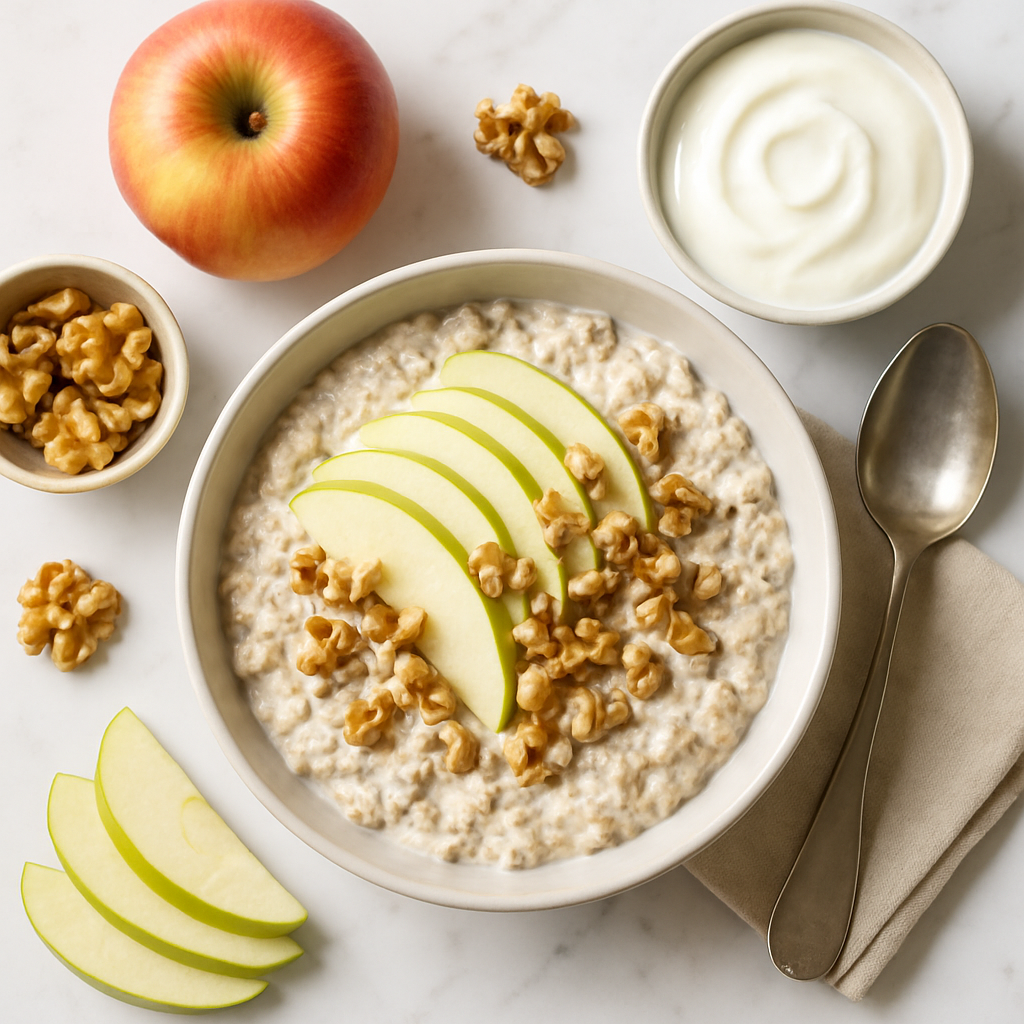 High Protein Overnight Bircher Muesli with Apple and Walnuts