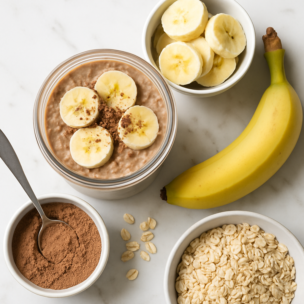 High Protein Overnight Oats with Chocolate Whey and Banana