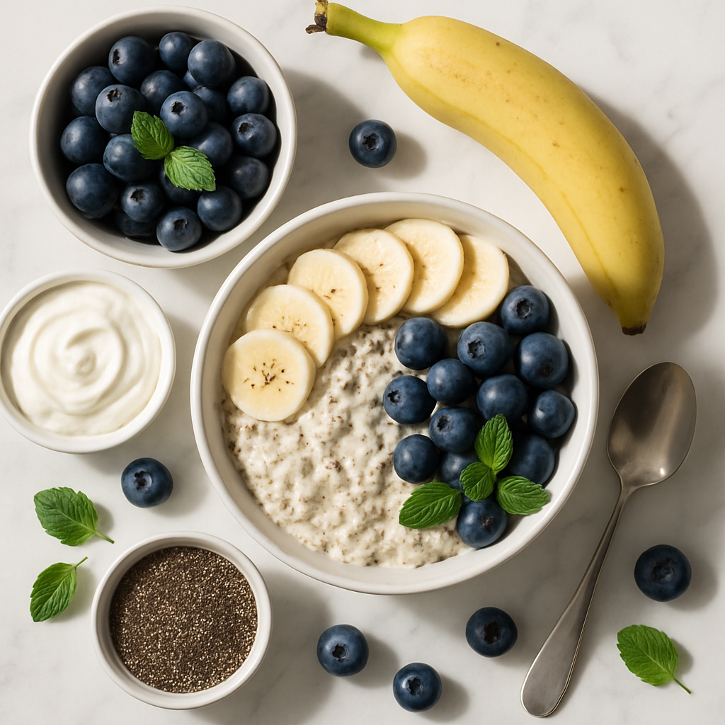 High Protein Overnight Oats with Greek Yogurt and Chia Seeds