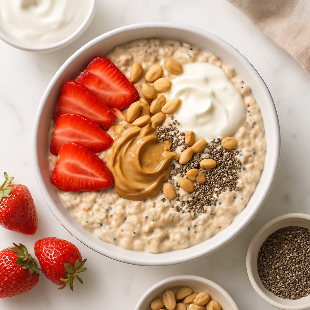 High Protein Overnight Oats with Greek Yogurt and Peanut Butter