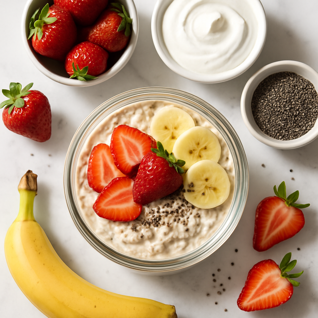 High Protein Overnight Oats with Greek Yogurt and Chia Seeds