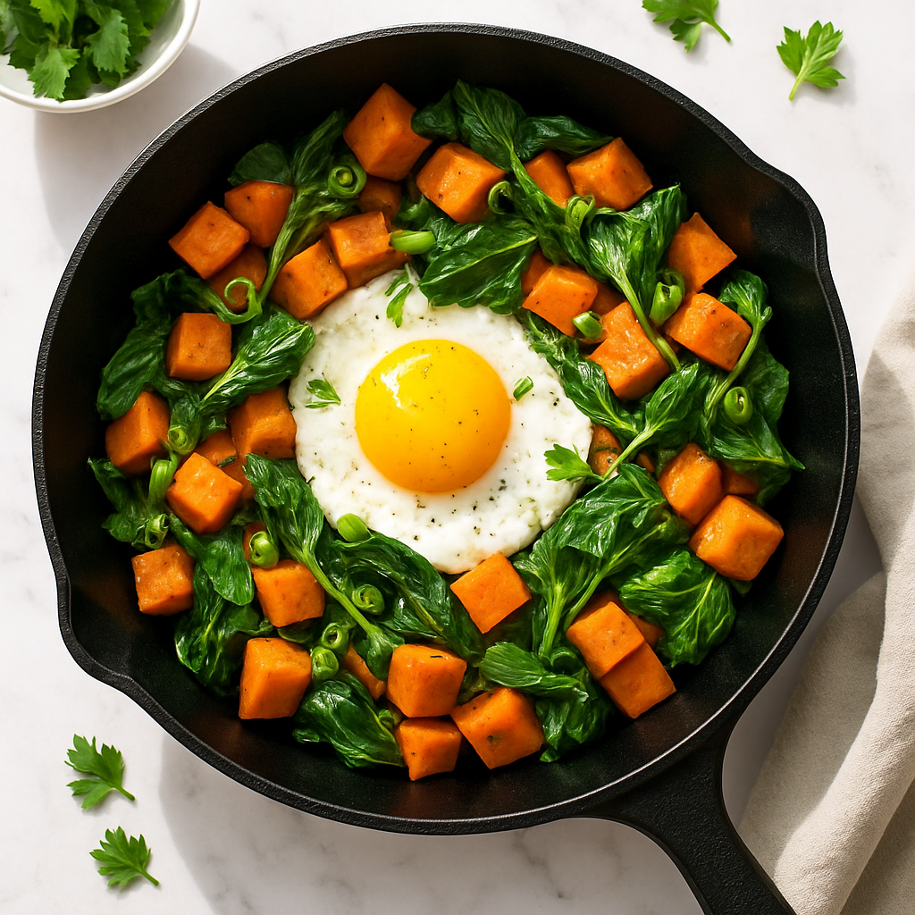 High Protein Paleo Egg and Sweet Potato Breakfast Skillet