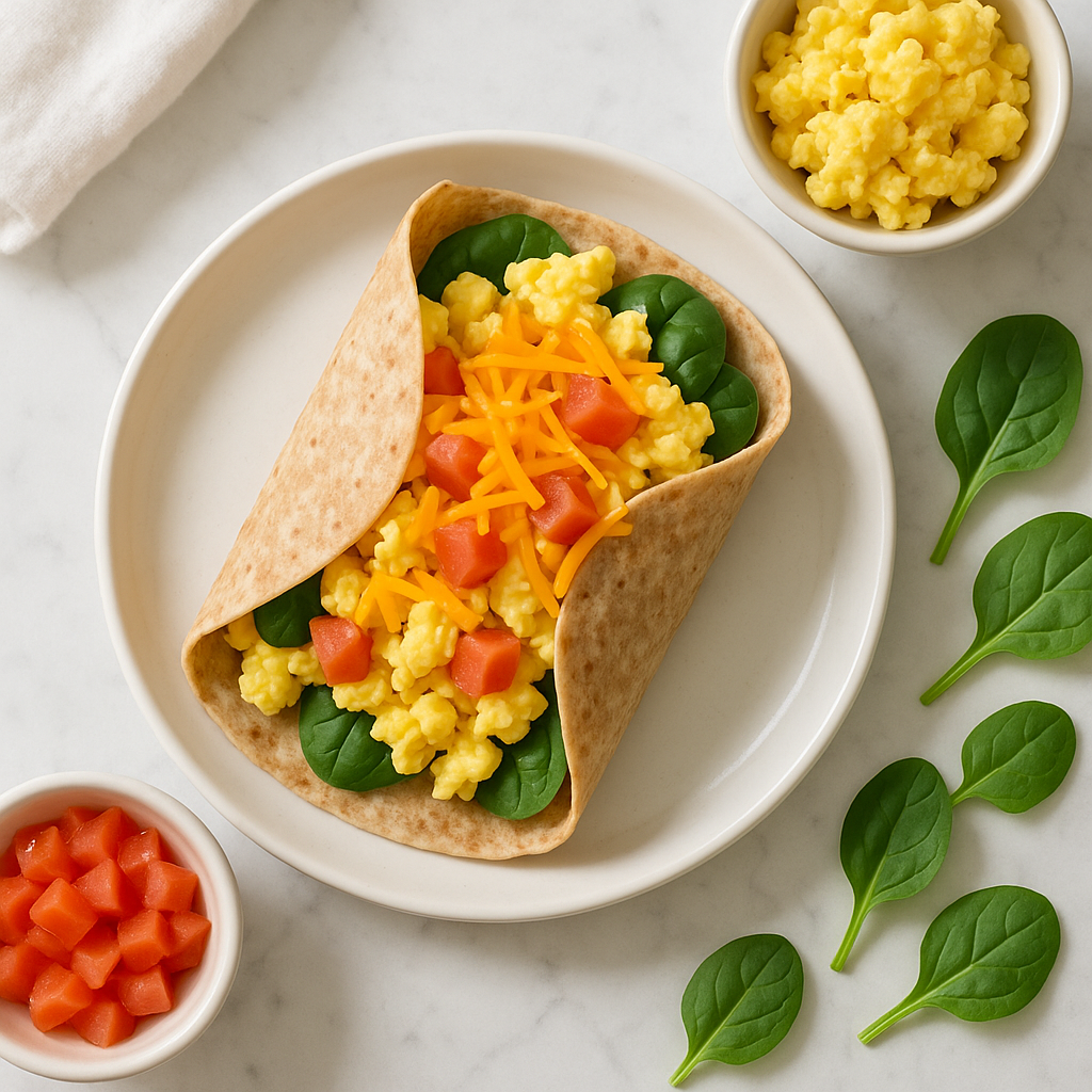 High Protein Scrambled Egg and Cheese Breakfast Burrito for Kids