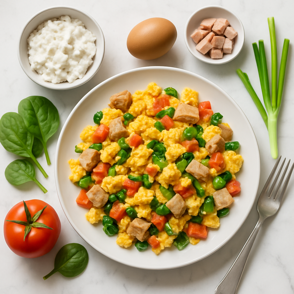 High Protein Scrambled Eggs with Turkey and Vegetables