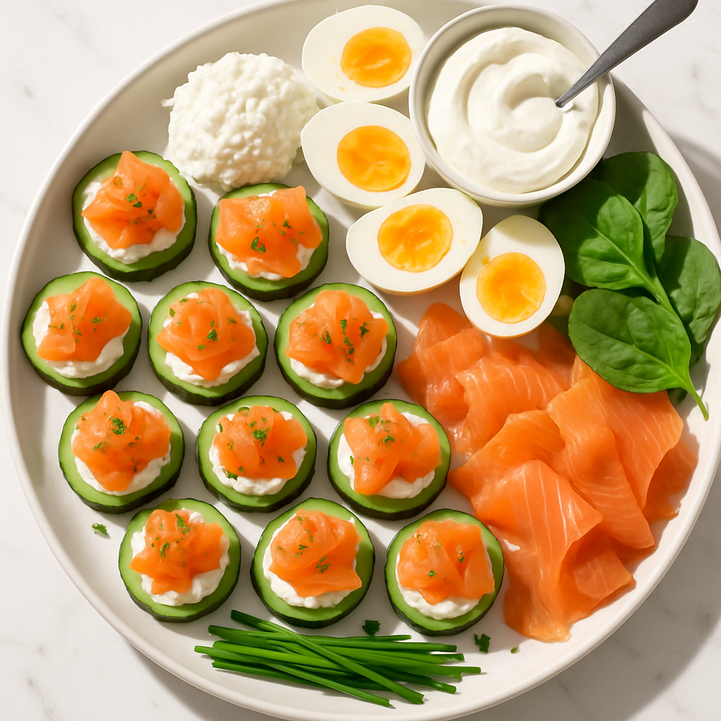 High Protein Smoked Salmon Cucumber Bites Breakfast Platter