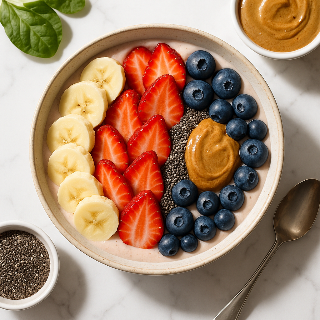 High Protein Smoothie Bowl with Chia Seeds and Almond Butter
