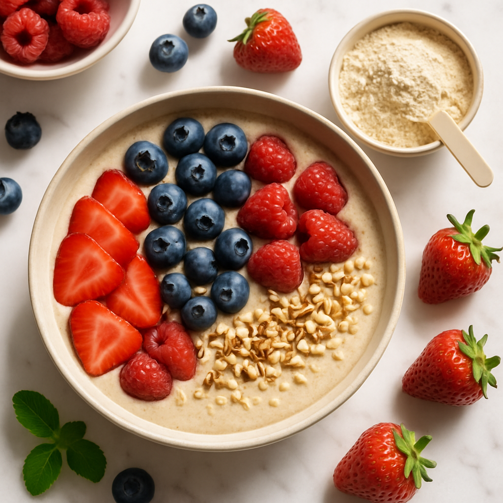 High Protein Smoothie Bowl with Protein Powder and Berries