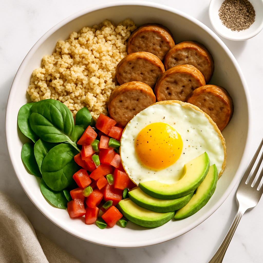 High Protein Turkey Sausage Breakfast Bowl with Quinoa