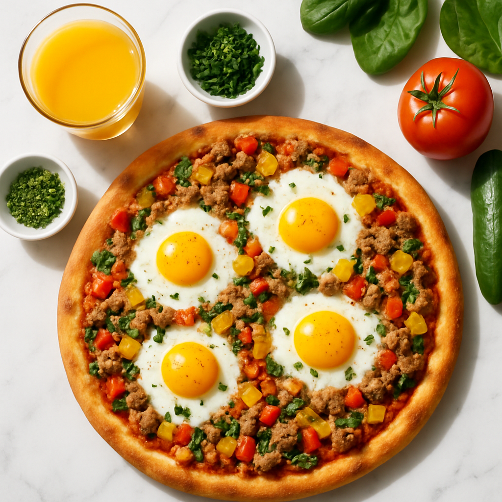 Homemade Breakfast Pizza with Ground Turkey and Peppers
