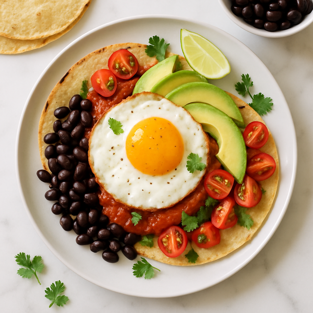 Huevos Rancheros with Black Beans and Corn Tortillas