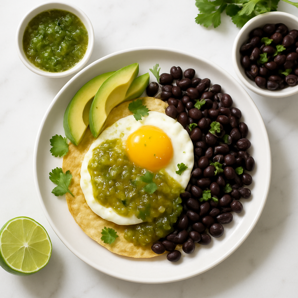 Huevos Rancheros with Homemade Salsa Verde and Black Beans