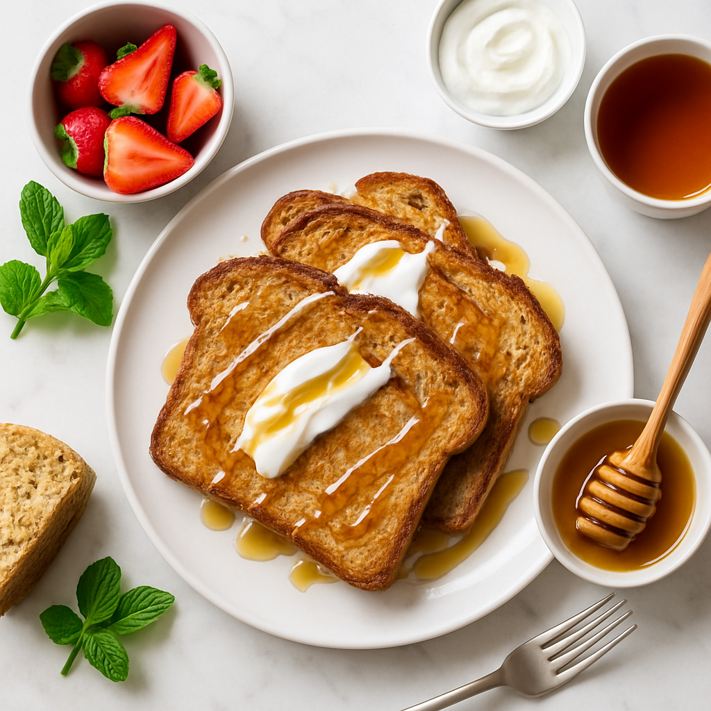Irish Soda Bread French Toast with Honey and Greek Yogurt Drizzle