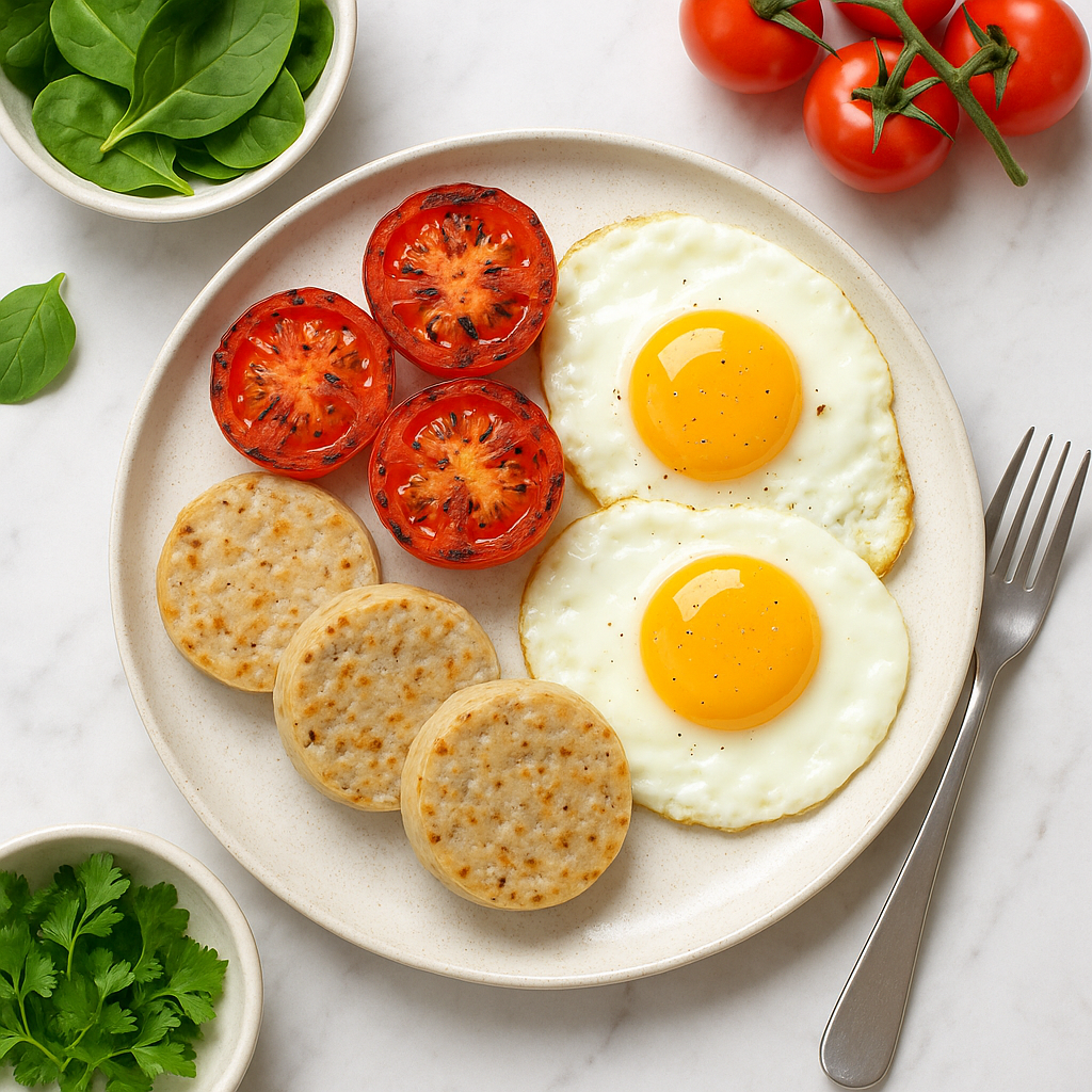 Irish White Pudding with Grilled Tomatoes and Eggs