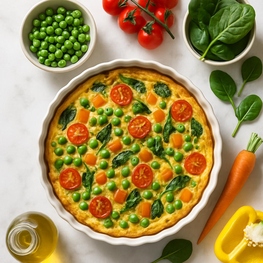 Italian Baked Frittata with Peas and Vegetables (High Protein, Low Calorie)