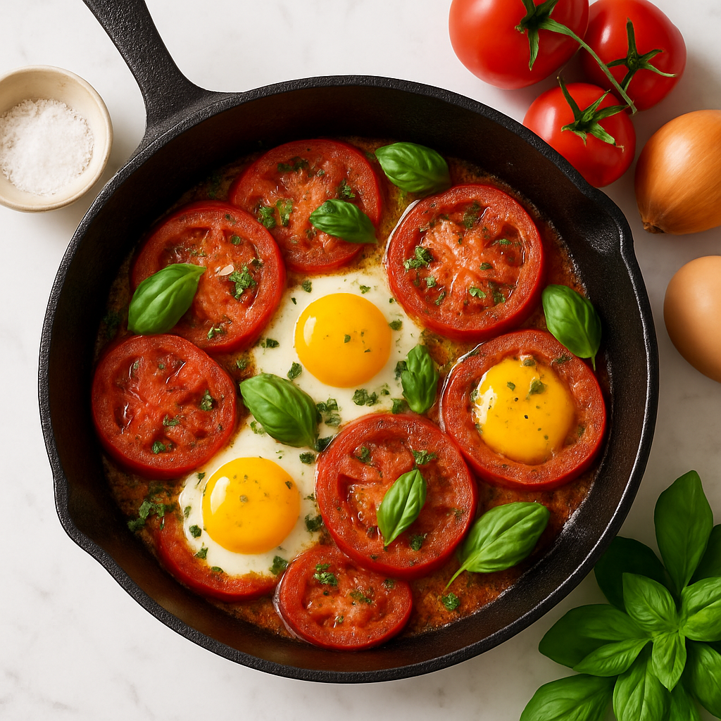 Italian Fried Tomatoes with Eggs Savory Breakfast Skillet