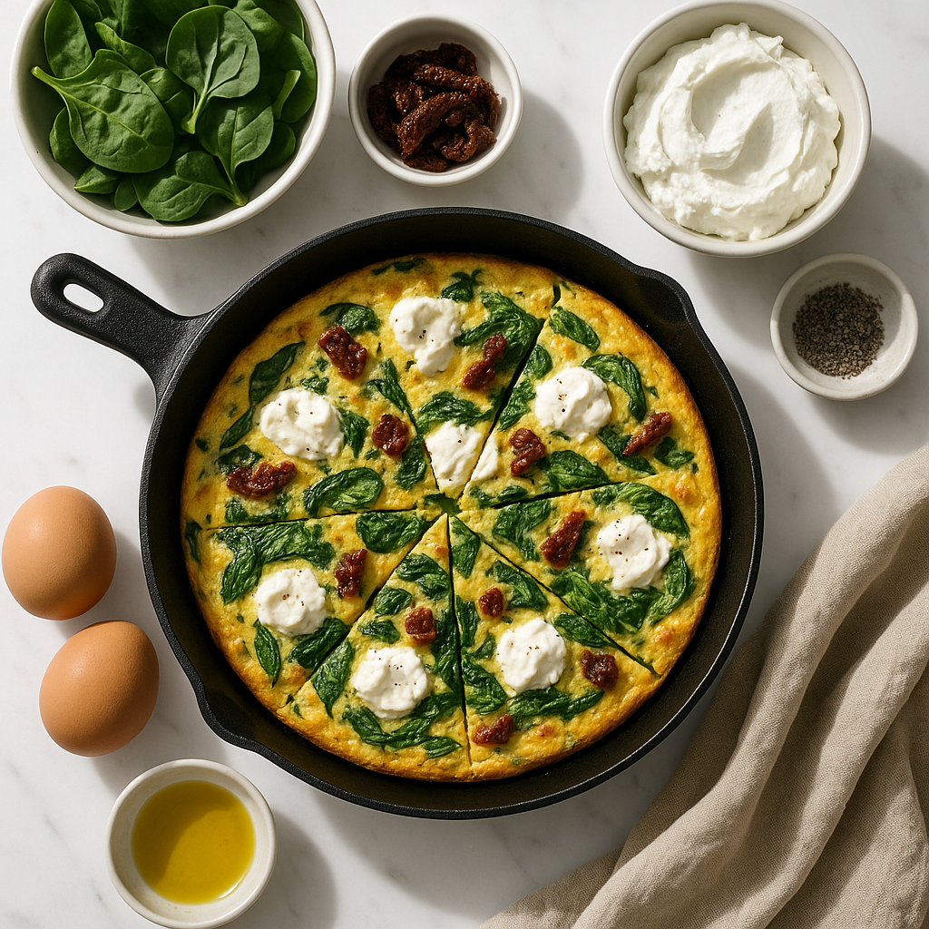 Italian Ricotta Frittata Recipe: High Protein Spinach and Sun-Dried Tomato
