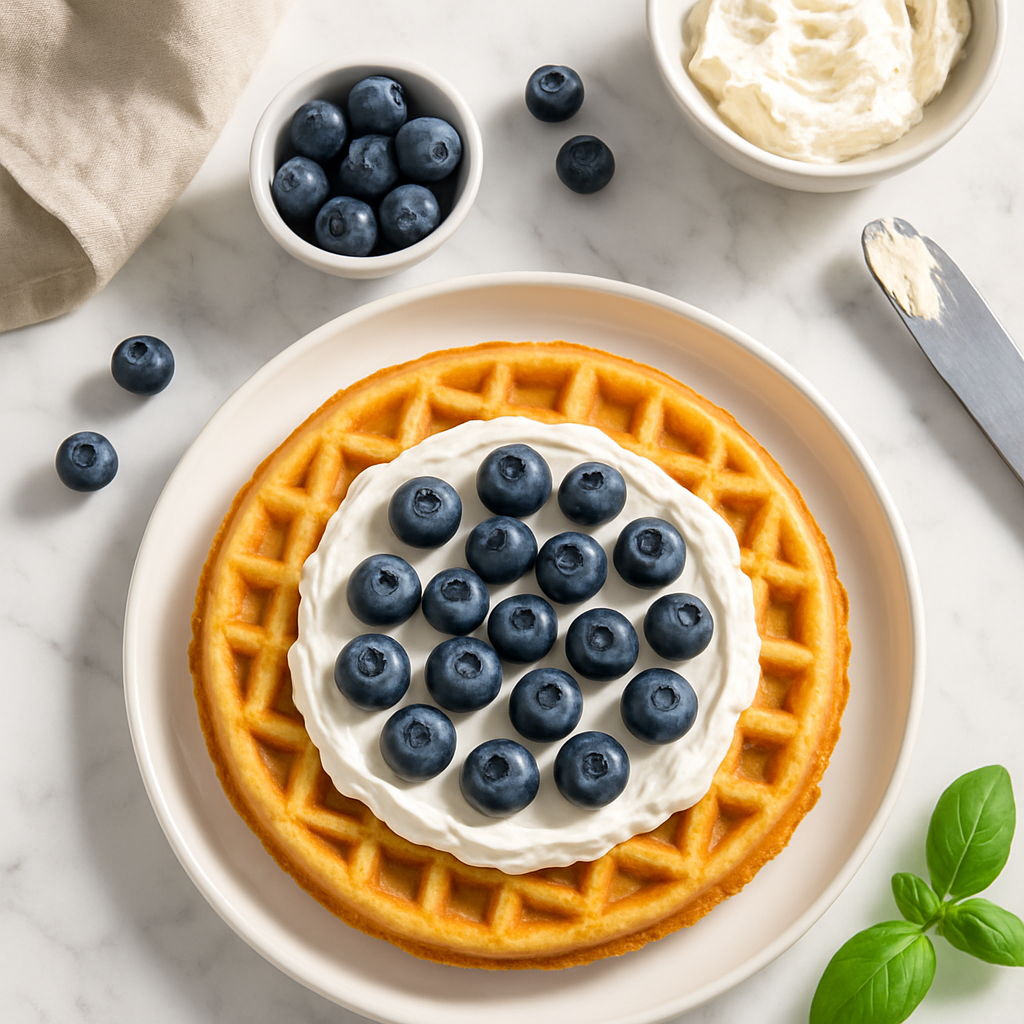 Keto Chaffle Waffle with Cream Cheese and Blueberries