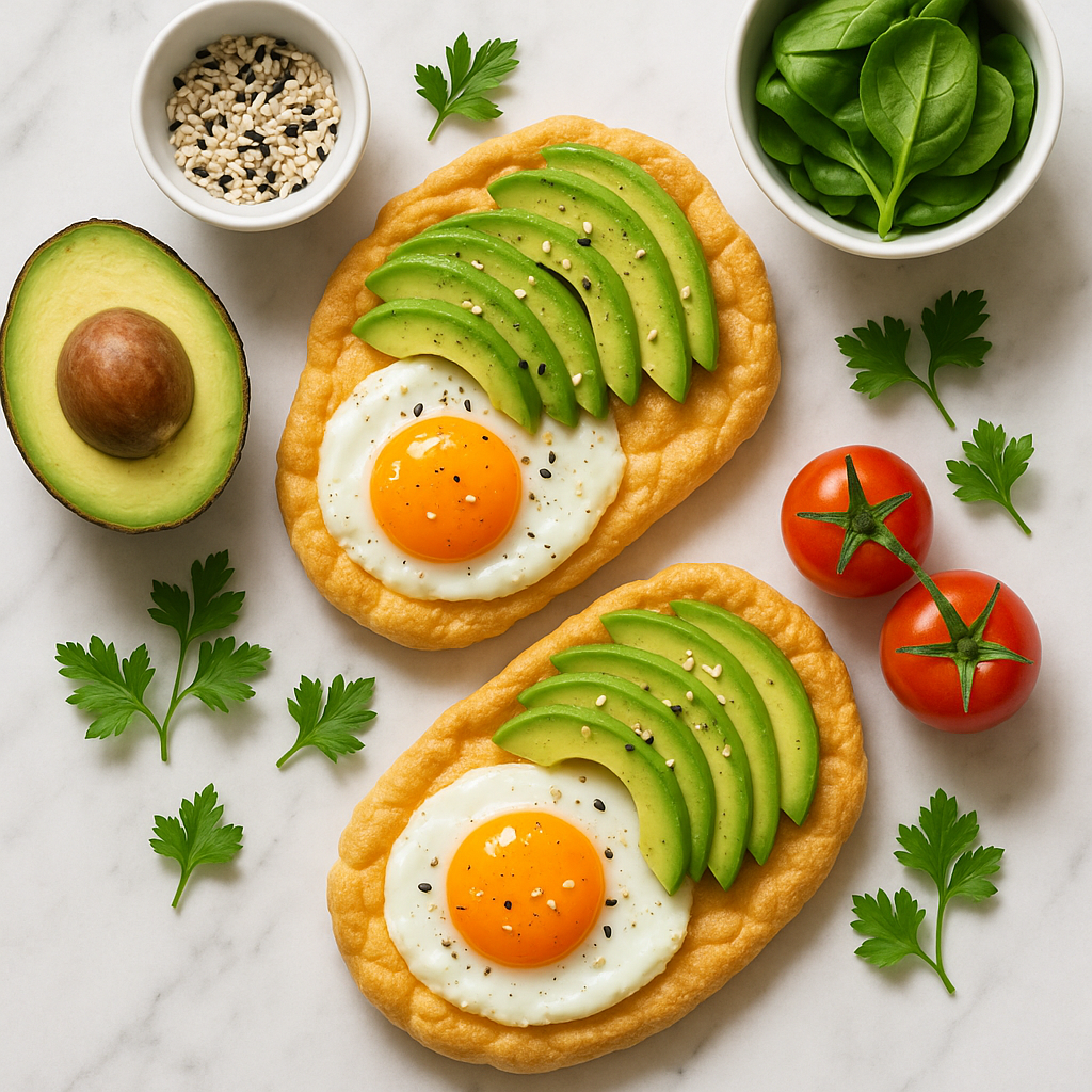 Keto Cloud Bread Three Ingredient Breakfast Toast with Avocado and Eggs