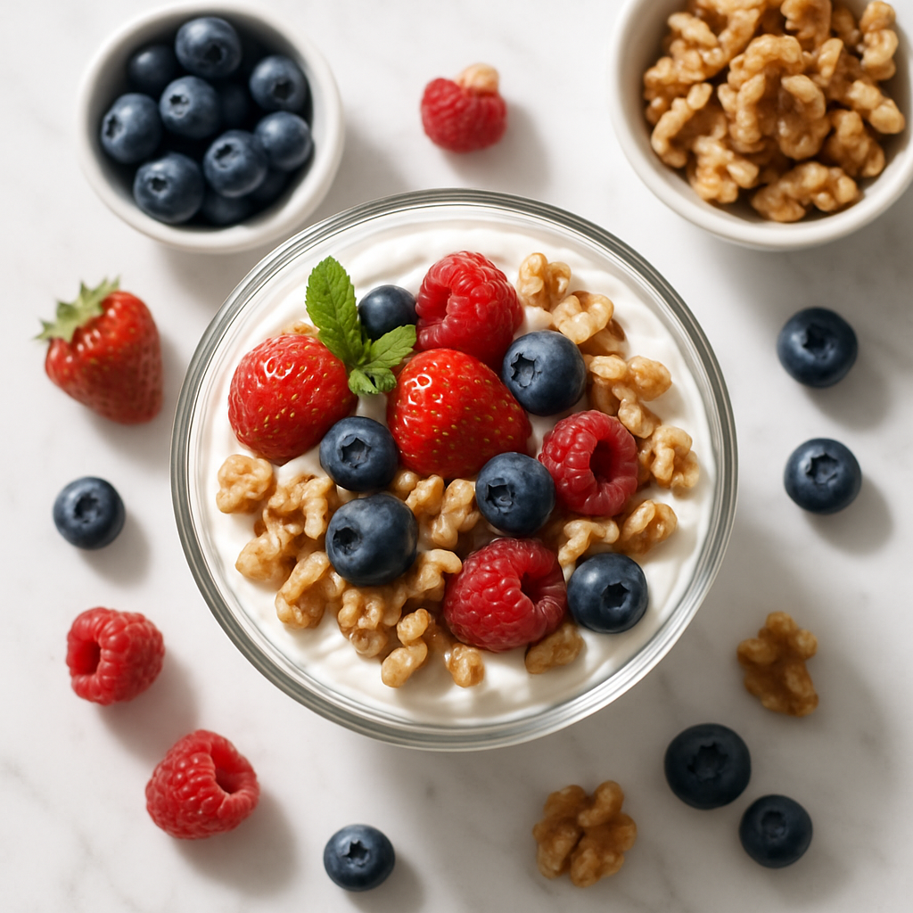 Keto Greek Yogurt Parfait with Mixed Berries and Walnuts