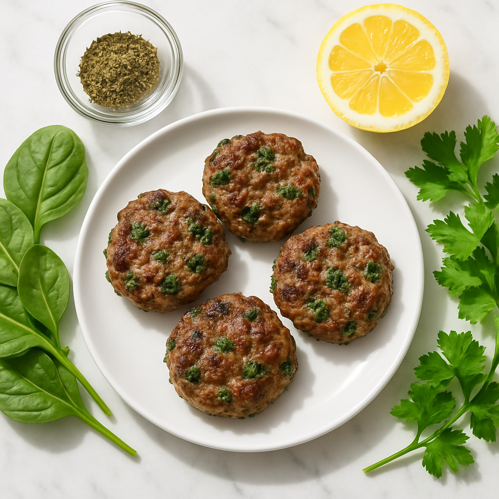Lamb Breakfast Sausage Patties with Herbs, Lemon and Spinach