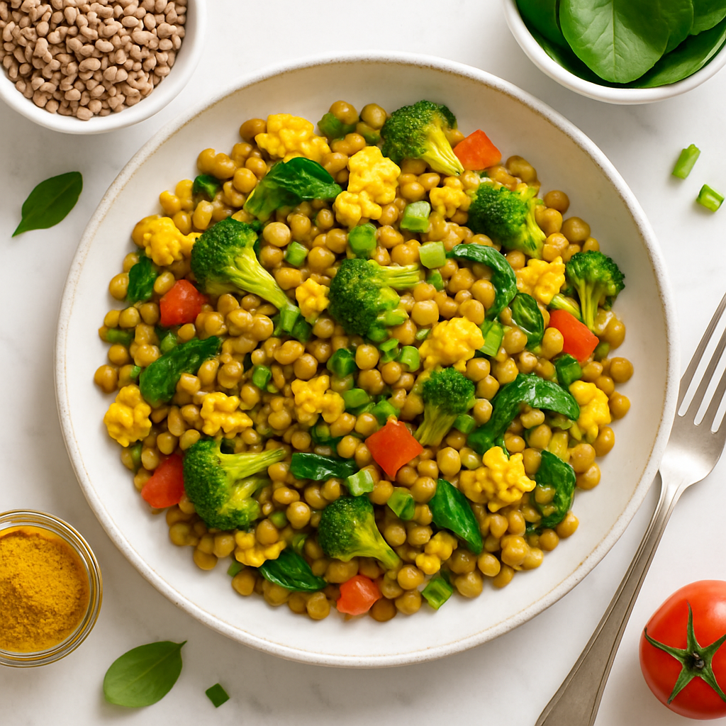 Lentil Breakfast Scramble with Vegetables and Turmeric