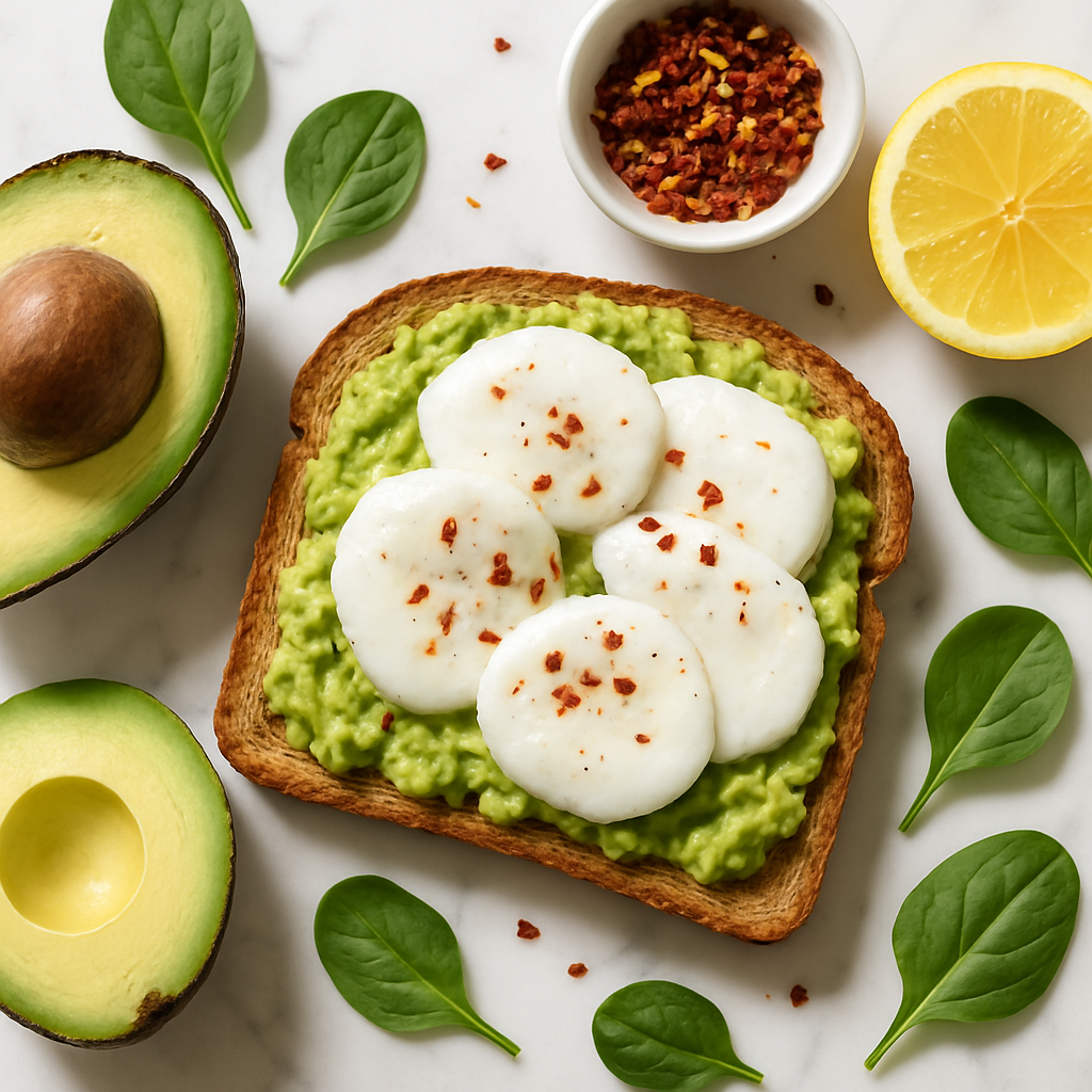 Low Calorie Avocado Egg White Toast with Chilli and Lemon