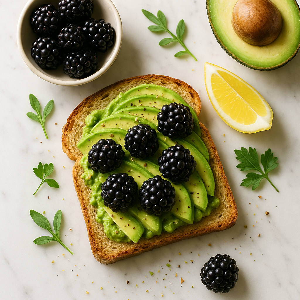 Low Calorie Blackberry Avocado Toast with Lemon