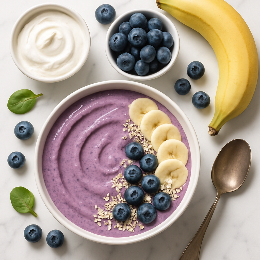 Low Calorie Blueberry Banana Smoothie Bowl with Greek Yogurt