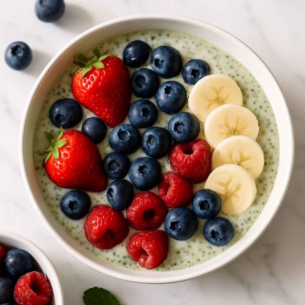 Low Calorie Chia Seed Smoothie Bowl with Mixed Berries