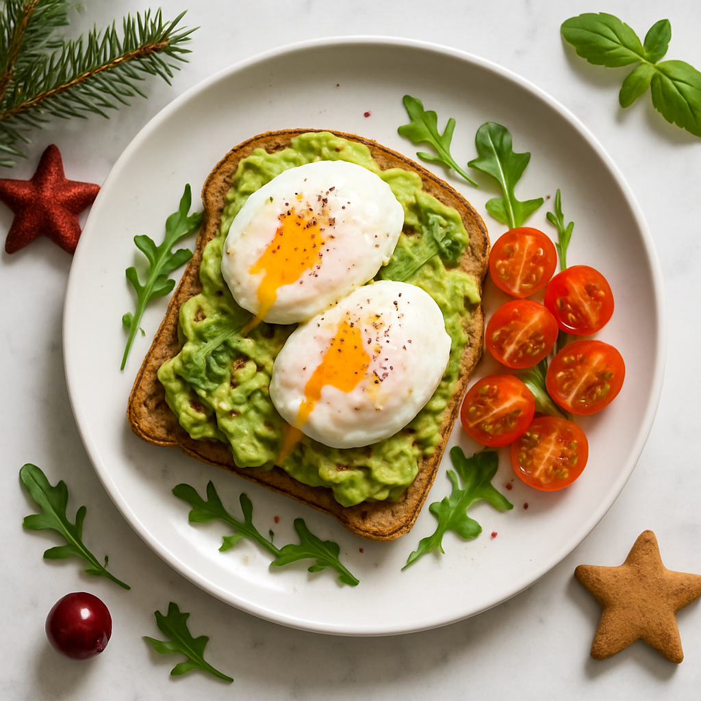 Low Calorie Christmas Morning Avocado Toast with Poached Eggs
