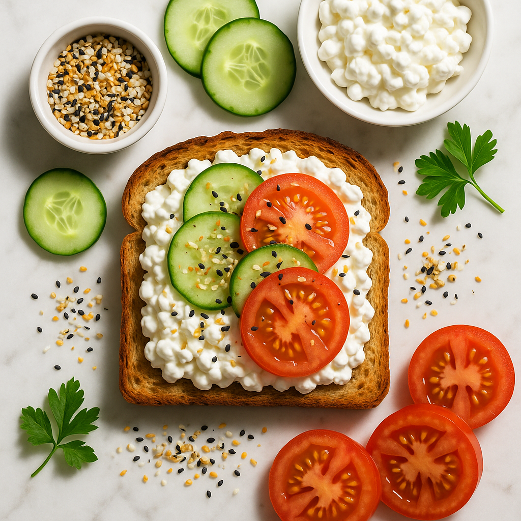 Low Calorie Cottage Cheese Toast with Everything Bagel Seasoning