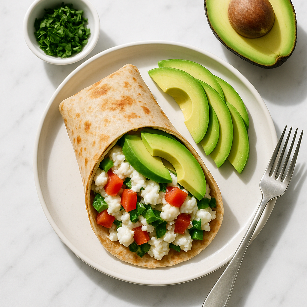 Low Calorie Egg White Breakfast Burrito with Avocado