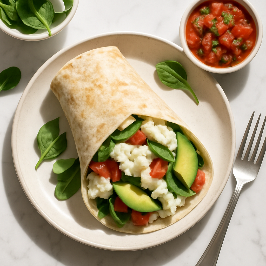 Low Calorie Egg White Breakfast Burrito with Salsa