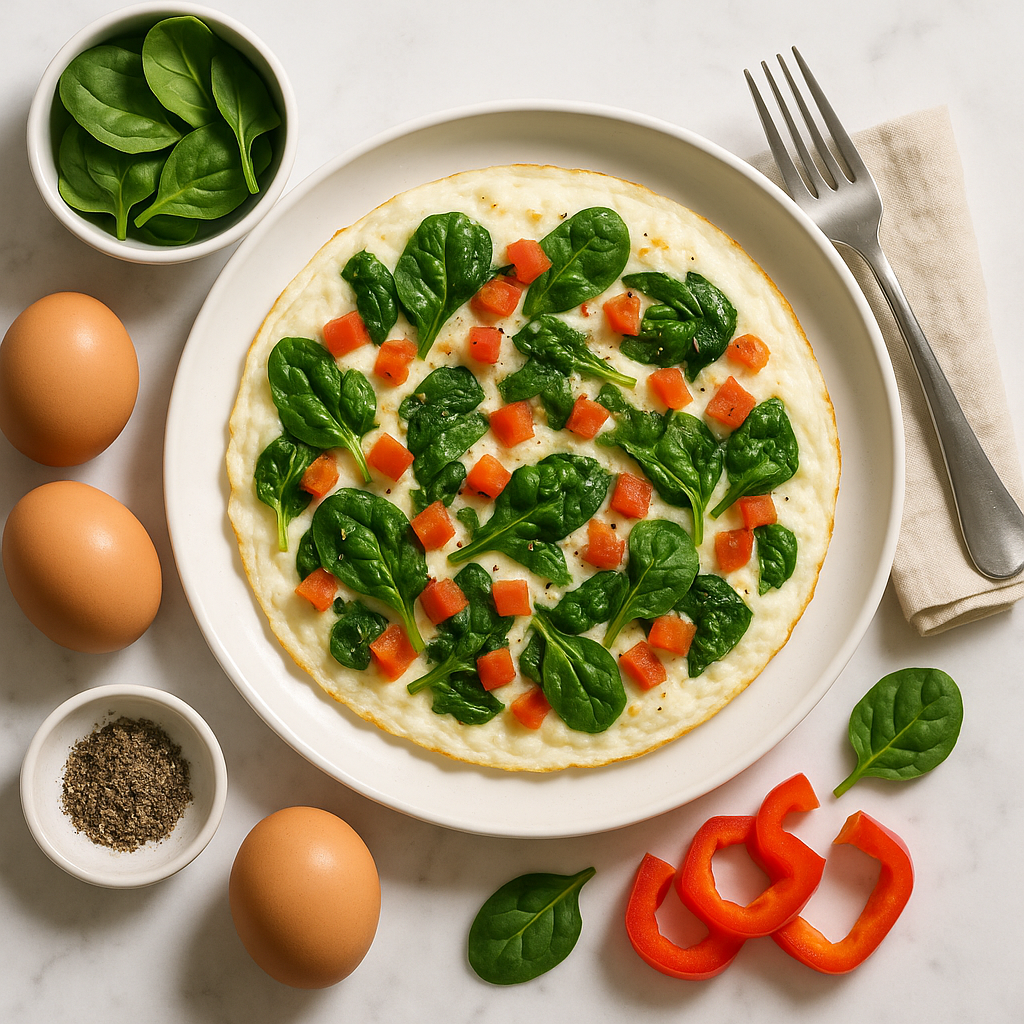 Low Calorie Egg White Veggie Omelette Recipe with Spinach and Peppers