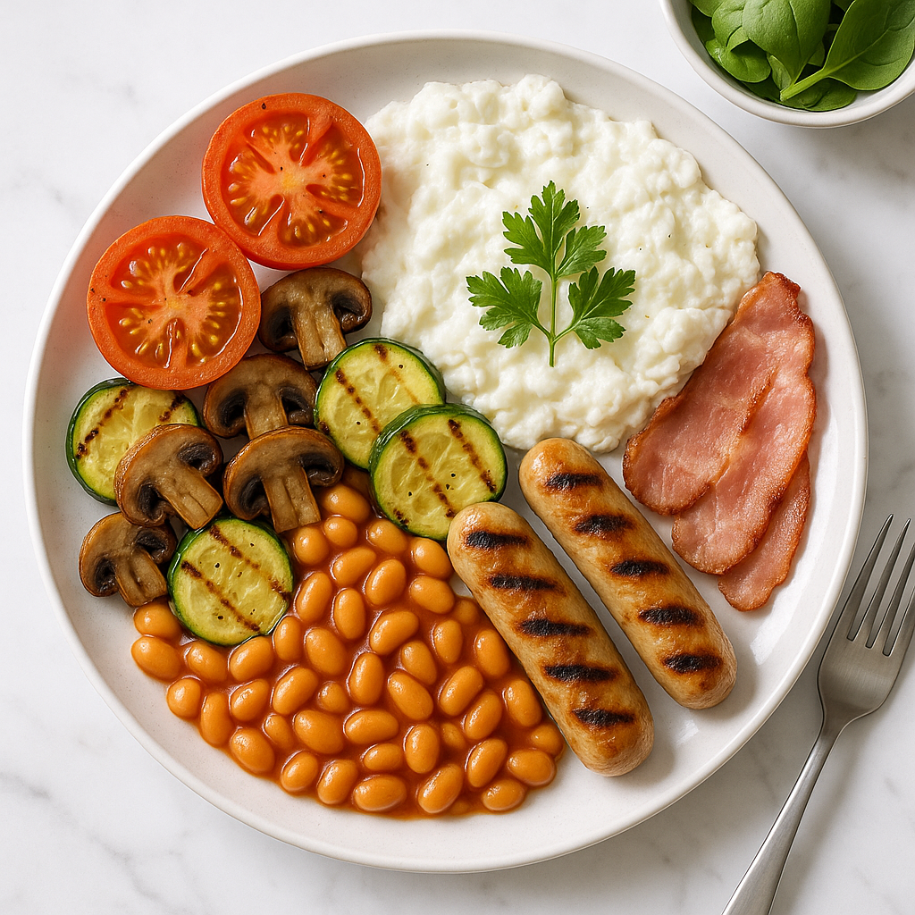 Low Calorie Full Irish Breakfast with Egg Whites and Grilled Vegetables