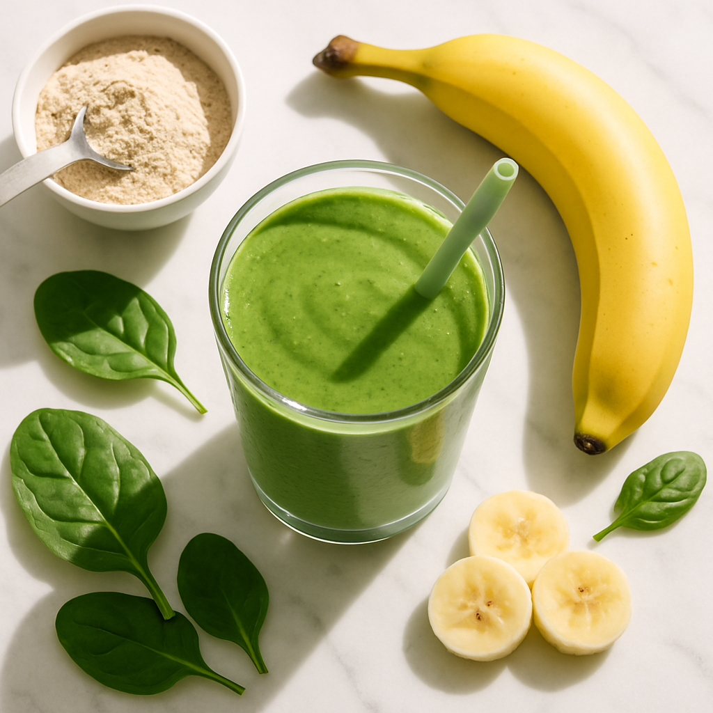 Low Calorie Green Protein Smoothie with Spinach and Banana