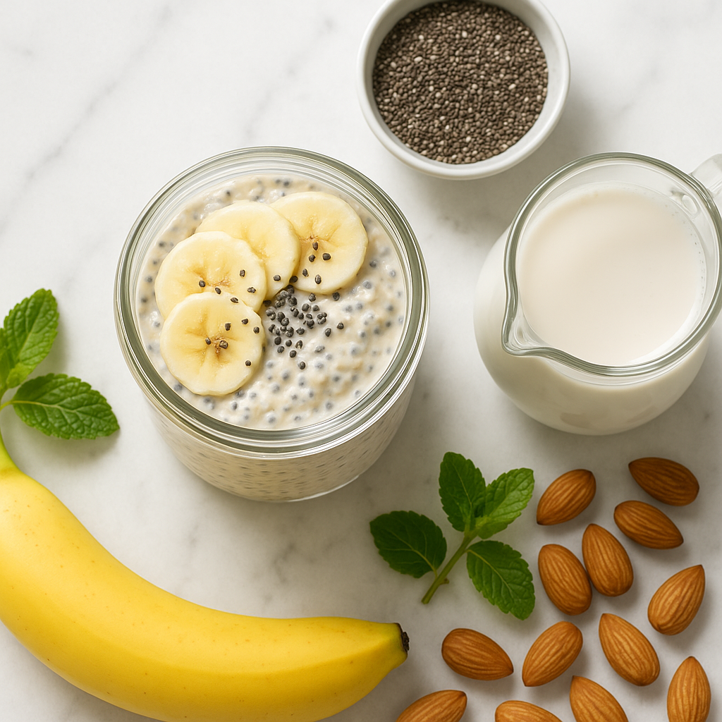 Low Calorie Overnight Oats with Chia Seeds and Almond Milk