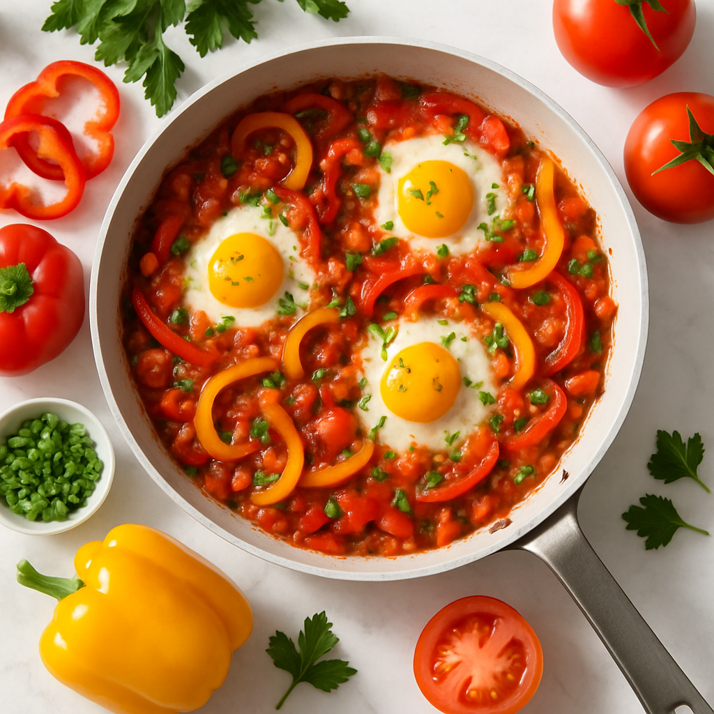 Low Calorie Shakshuka with Bell Peppers and Tomatoes