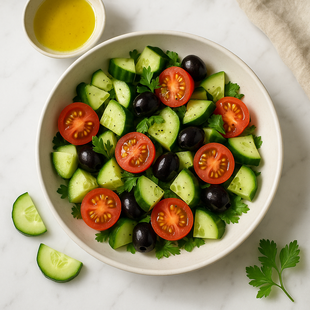 Low Calorie Turkish Cucumber Tomato Olive Breakfast Salad
