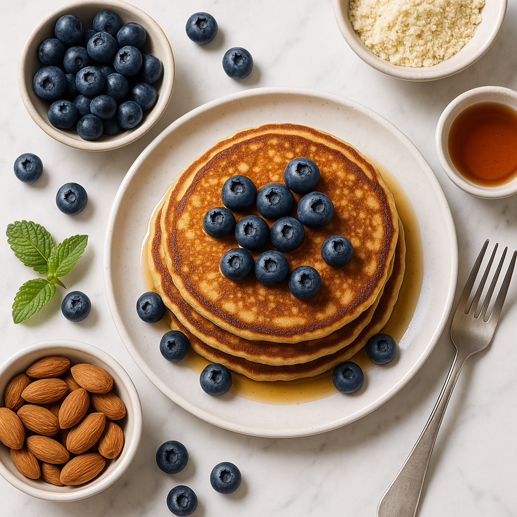 Low Carb Almond Flour Pancakes with Blueberries