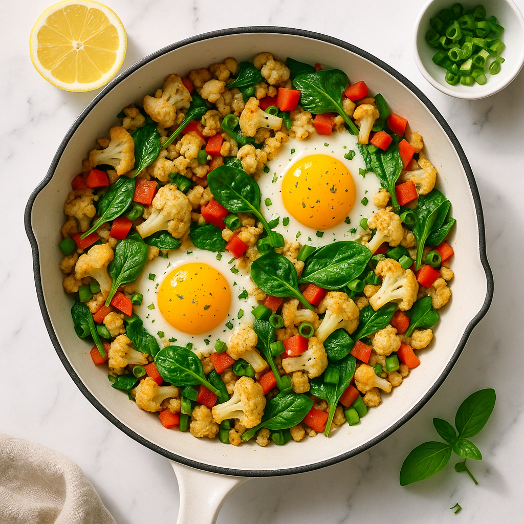 Low Carb Cauliflower Breakfast Hash with Eggs