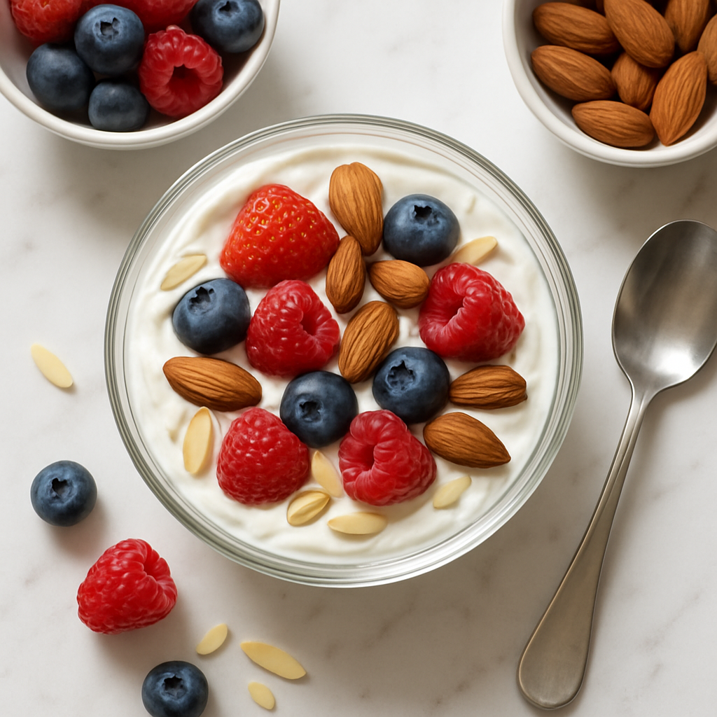 Low Carb Greek Yogurt Parfait with Berries and Almonds