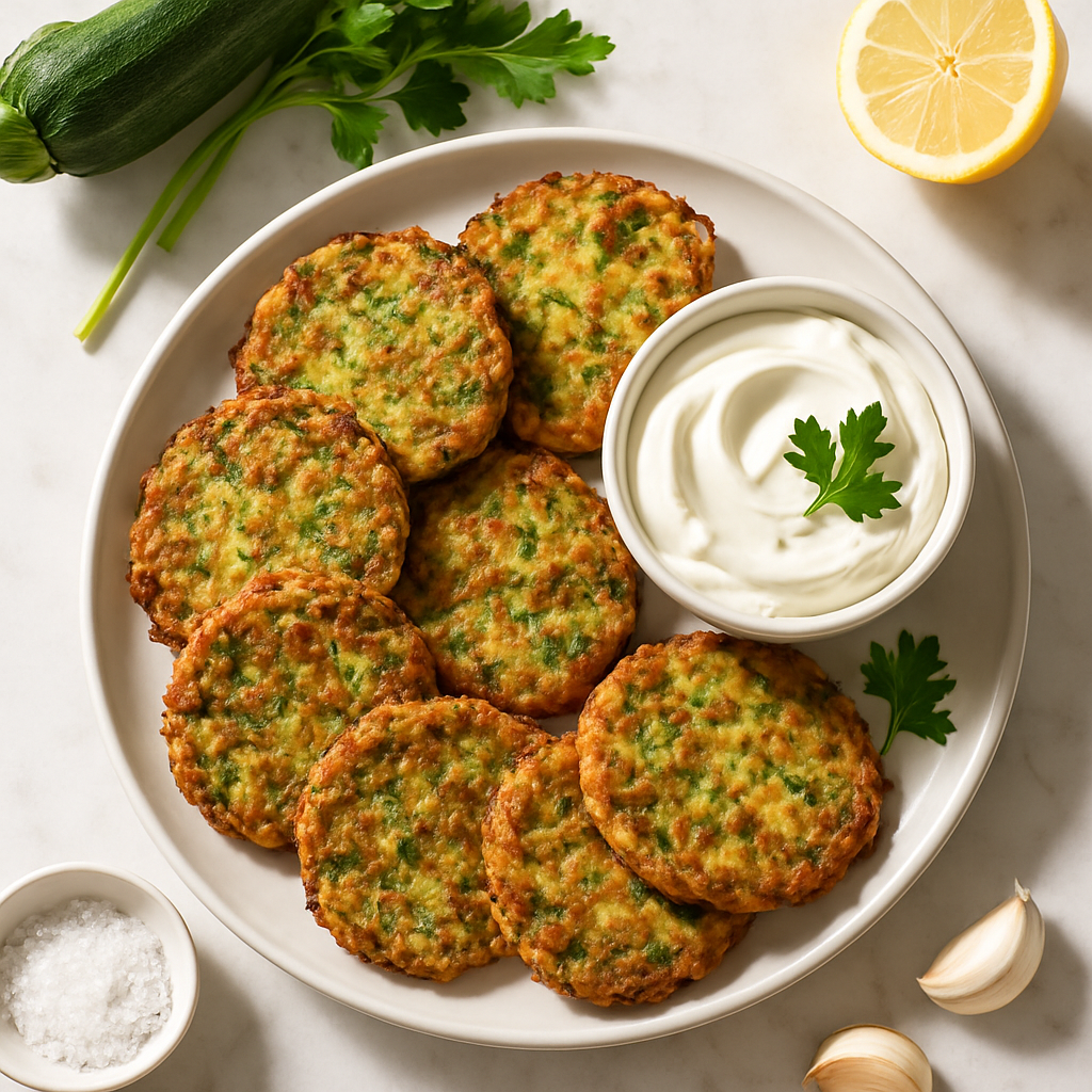Low Carb Zucchini Fritters with Sour Cream Dip